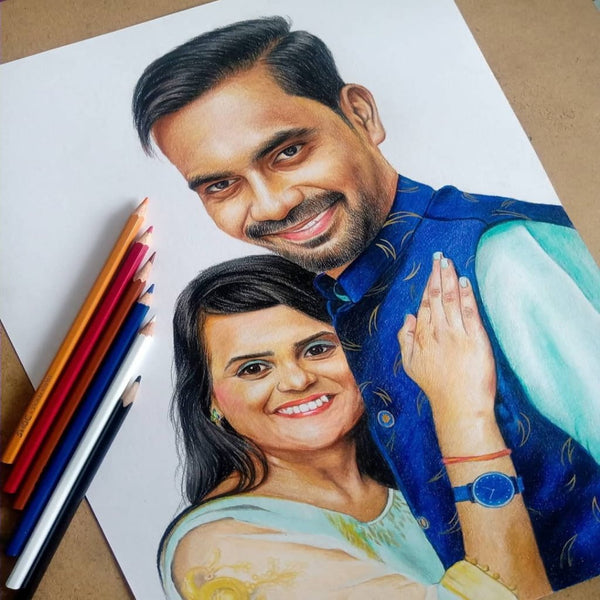 Color pencil drawing of caricature couple him Vector Image